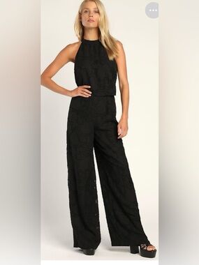 👗Lulu's Lovely for today Black wide legs sleeveless jumpsuit